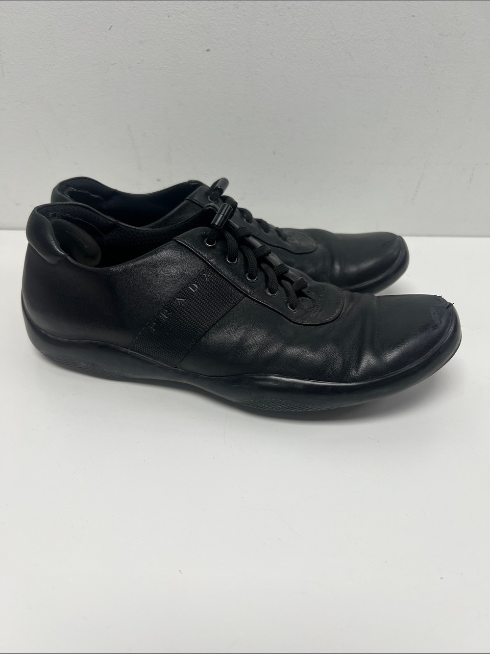 Prada Black Leather Lace-Up Men's Sneakers